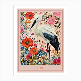 Floral Animal Painting Stork 1 Poster Art Print
