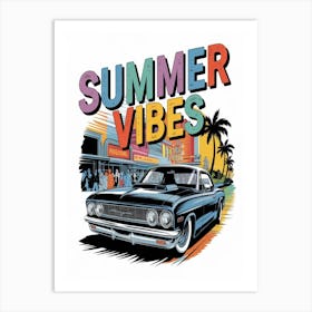 Summer Vibes A Vibrant Custom Illustration Of A Vintange Oldsmobile Art Print