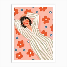 Woman Sleeping in the Meadow. Gouache Illustration Art Print