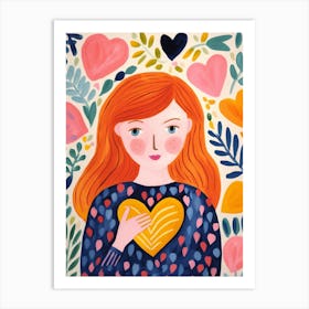 Spring Inspired Heart Pattern Illustration Of Person 1 Art Print
