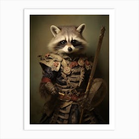 Vintage Portrait Of A Tanezumi Raccoon Dressed As A Knight 1 Art Print