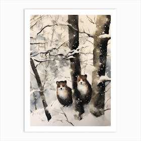 Winter Watercolour Weasel 1 Art Print