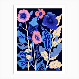 Blue Flower Illustration Hollyhock 3 Art Print