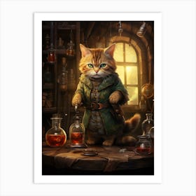 Cute Cat Alchemist With Potions 1 Art Print