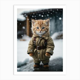 Cute Kitten In Winter Coat Art Print