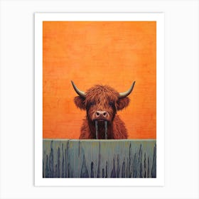 Highland Cow Drinking Out Of Water Trough1 Art Print