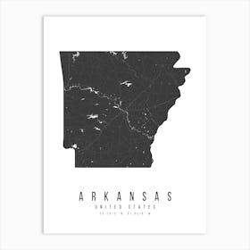 Arkansas Mono Black And White Modern Minimal Street Map Art Print