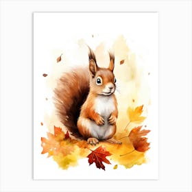 Squirrel Watercolour In Autumn Colours 1 Art Print