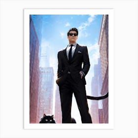 Businessman Wearing Sleek Sunglasses Sporting A Sharp Tailored Suit Standing Confidently In A Bus Art Print