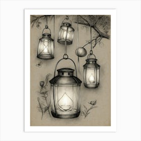 Lanterns On A Branch Art Print