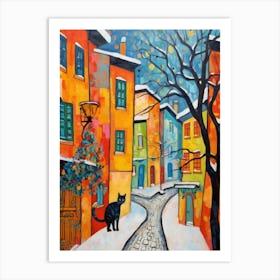 Cat In The Streets Of Budapest   Hungary With Snow 1 Art Print