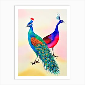 Peacock Watercolour Bird Art Print