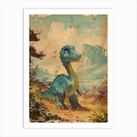 Dinosaur In The Woodland Meadow Storybook Style Painting 2 Art Print