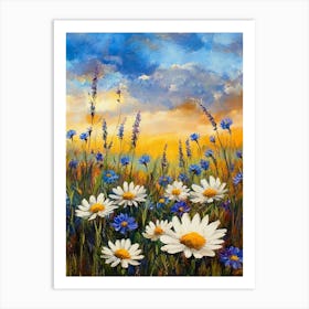 White Daisies Flowers Blue Cornflowers Paintings Monet Painting Claude Impressionism Paint Landscape Flower Meadow Oil Art Print