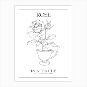 Rose In A Tea Cup Line Drawing 1 Poster Art Print