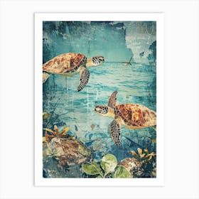 Kitsch Sea Turtle Collage 2 Art Print