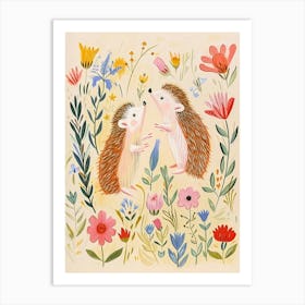 Folksy Floral Animal Drawing Hedgehog 10 Art Print