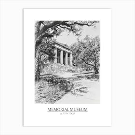 Memorial Museum Austin Texas Black And White Drawing 1 Poster Art Print