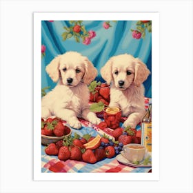 Puppies Picnic Kitsch 2 Art Print