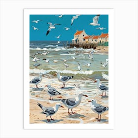 Seagulls On The Beach Art Print