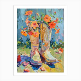 Cowboy Boots And Wildflowers Wild Petunias Art Print