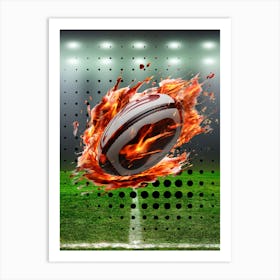 Rugby Ball On Fire Art Print