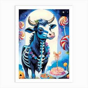 Cute Skeleton Cow Painting Halloween (22) Art Print