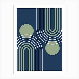 Mid Century Modern Geometric B21 In Navy Blue And Sage Green (Rainbow And Sun Abstract) 01 01 Art Print