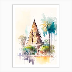 Siem Reap Cambodia Watercolour Pastel Tropical Destination Art Print