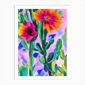 Cactus Flower Floral Abstract Block Colour 1 Flower Art Print