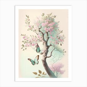 Butterfly In Tree Vintage Pastel 1 Art Print