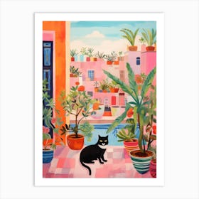 Cat with Plants. Gouache Painting Art Print