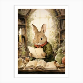 Bunny Reading Rabbit Prints Watercolour 5 Art Print