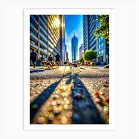 A Bustling City Sidewalk Captured From The Perspe (1) Art Print