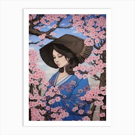 Cherry Blossoms Japanese Style Illustration 7 Art Print