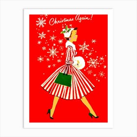 Christmas Shopping Girl With Snowflakes Art Print