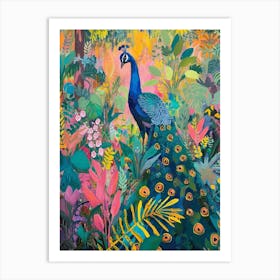 Peacock & The Leaves Painting 3 Art Print