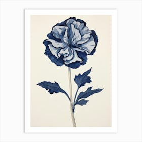 Blue Botanical Carnation 4 Art Print