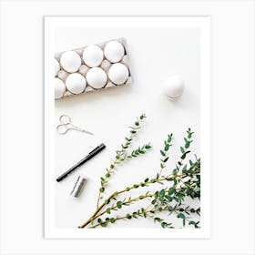 Eucalyptus Branch With Eggs Art Print