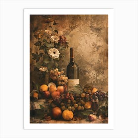 Vintage Wine And Fruit still life painting Art Print