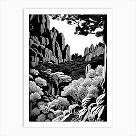 Garden Of The Gods, Usa Linocut Black And White Vintage Art Print