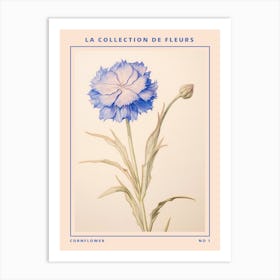 Cornflower French Flower Botanical Poster Art Print