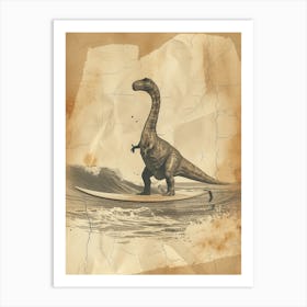 Vintage Brontosaurus Dinosaur On A Surf Board    2 Art Print