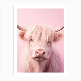 Cute Photographic Portrait Of Pastel Pink Highland Cow 4 Art Print