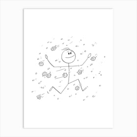 Stick Figure Running In The Rain Art Print