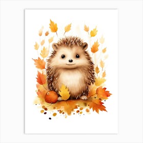 Hedgehog Watercolour In Autumn Colours 3 Art Print