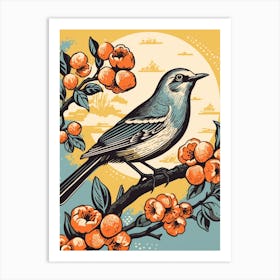 Vintage Bird Linocut Mockingbird 4 Art Print