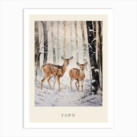 Winter Watercolour Fawn 2 Poster Art Print