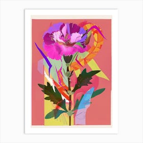 Carnation (Dianthus) 1 Neon Flower Collage Art Print