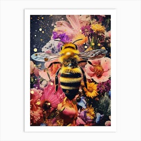 Floral Retro Bee Collage 2 Art Print